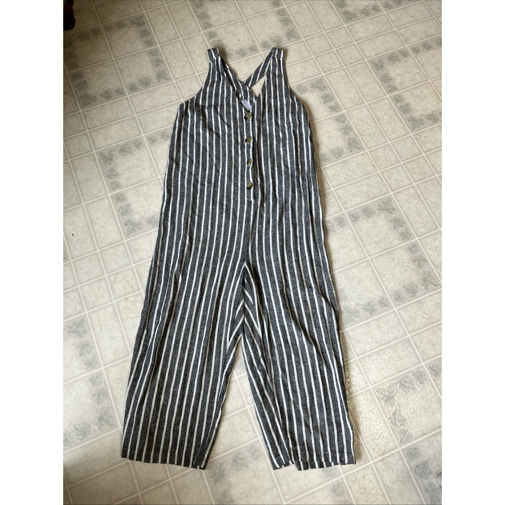 Abound Striped Linen Romper Loose Euro summer Black Ivory Button Down Minimalist